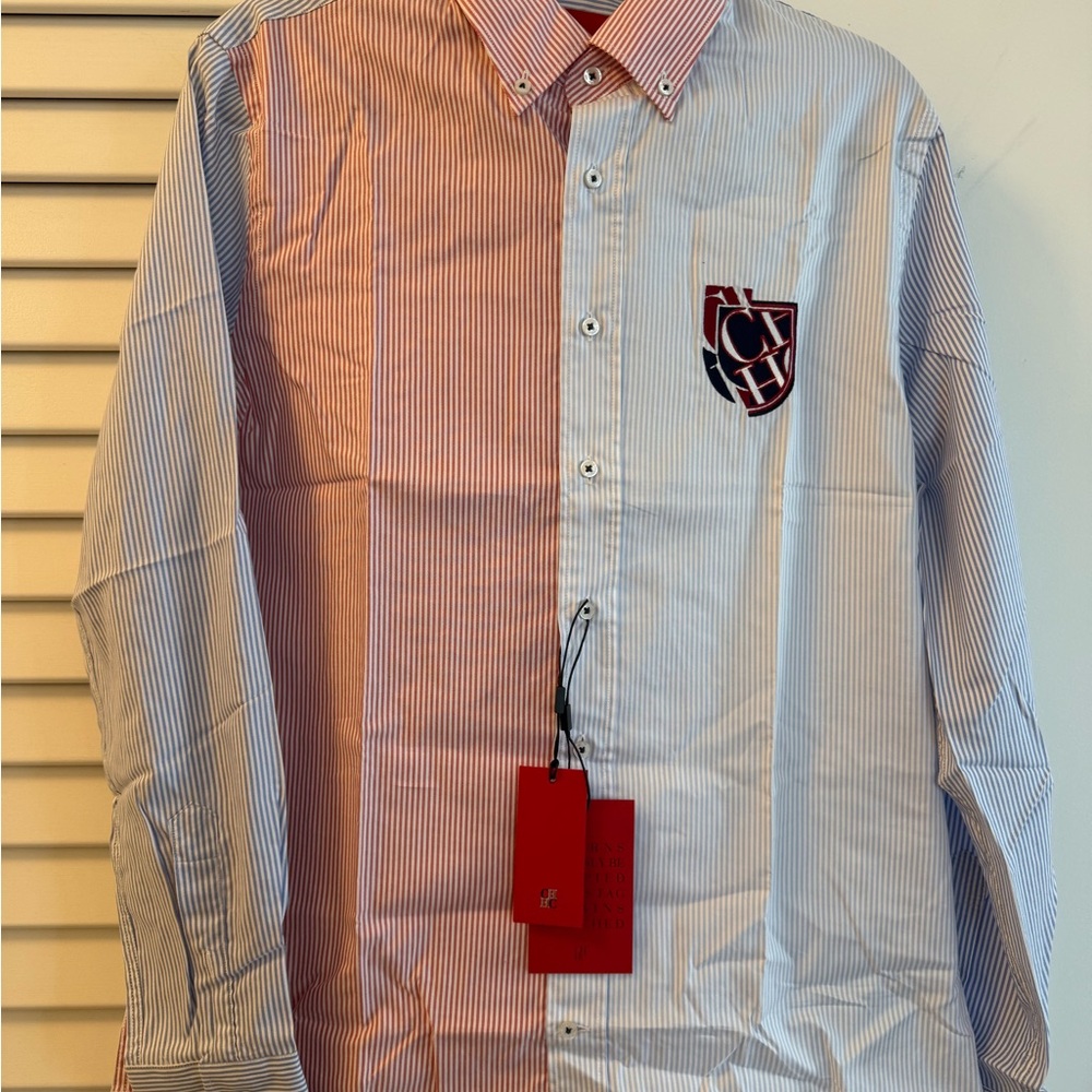 Carolina Herrera Red and Blue Striped Button-Down Shirt